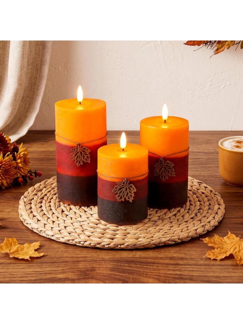 Cozy 3-Piece Fall Home Decor Set | Flameless Pillar Candles for Autumn Vibes